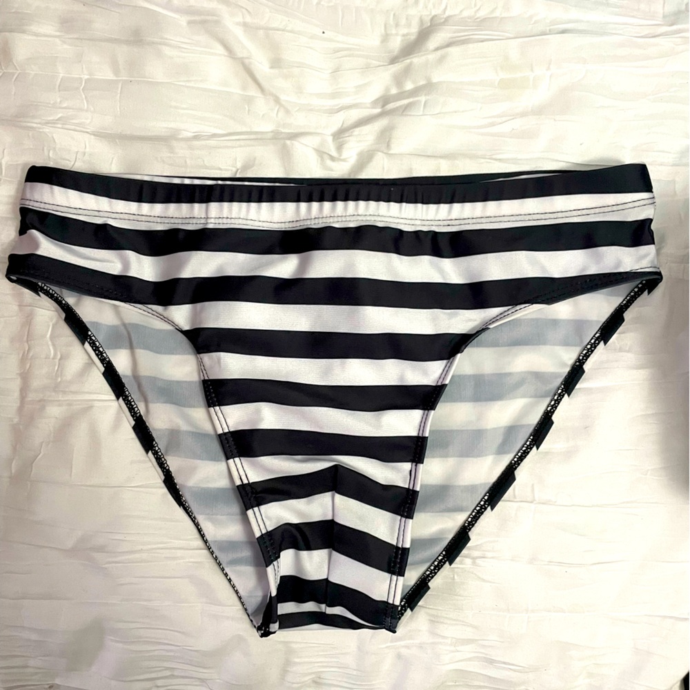 Men’s Speedo like Blsck and White Stripe Swim Brief